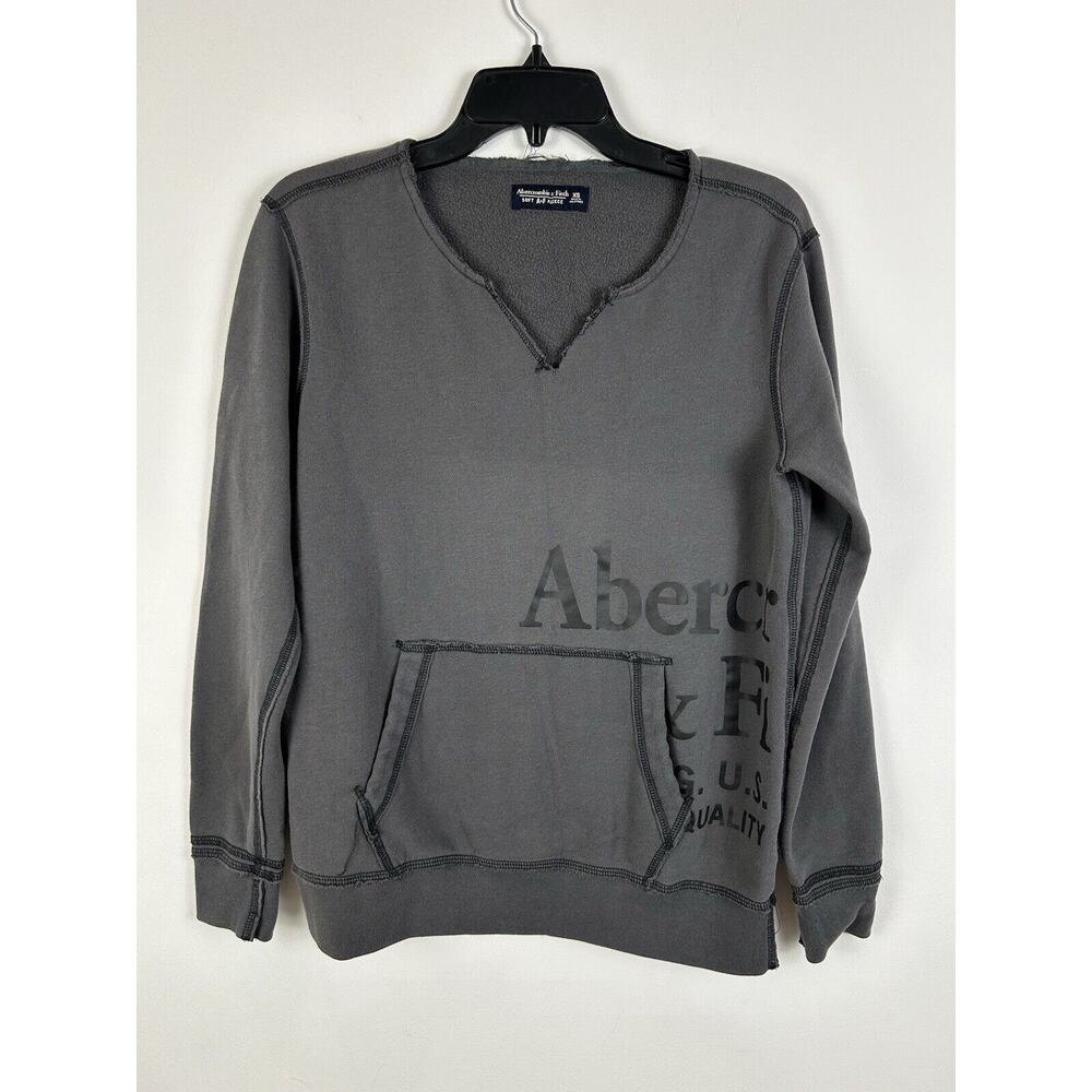 Abercrombie & Fitch Soft AF Fleece Pullover Splitneck‎ Logo Women's XS Gray